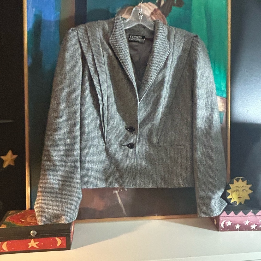 Vintate Creme Caramel Women's Gray Tweed Blazer Jacket